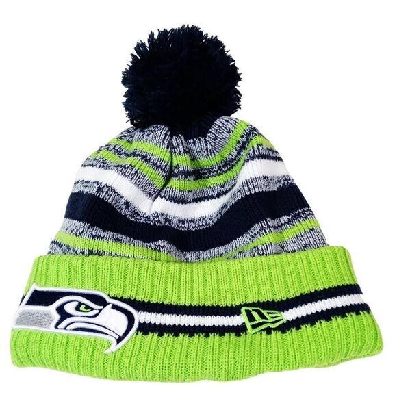 Seattle Seahawks NFL New Era Sideline Sport Pom Beanie Hat -G - Picture 1 of 4